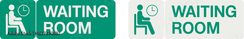Minimalist waiting room signage design featuring a person and clock icon