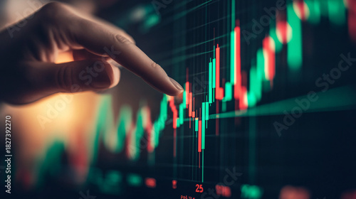 Intense trader analyzes stock market charts, focusing on crucial financial data trends