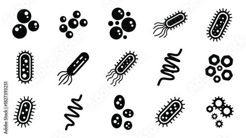 Bacteria and microorganism silhouette icons set isolated on white background, Vector