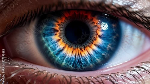 Futuristic eye with digital circuit patterns revealing technological enhancement