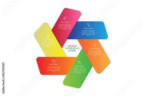Editable business infographic template design with 6 steps. Infographic template which can be used for presentations banners, workflow layout, annual report, web design.	