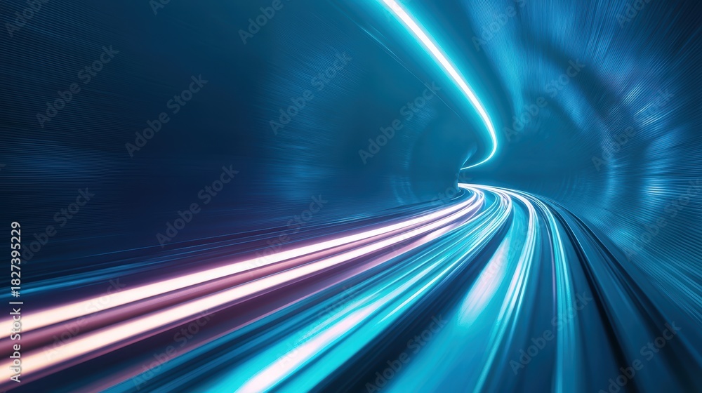 Fototapeta premium Hyperloop train travelling at high speed through a tunnel Close up of the hyperloops front as it navigates the tunnel at high velocity.
