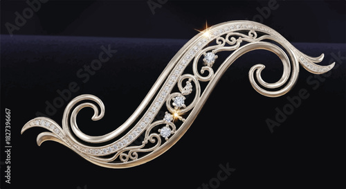 Intricate decorative scroll design featuring elegant curves and floral filigree motifs on a dark background.