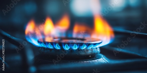 Blazing Flame Energy: Capturing the vibrant dance of flames as they ignite on a gas burner, illustrating the energy and warmth it brings.