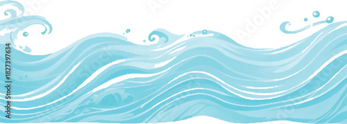 Stylized blue water waves illustration flowing ocean surface with ripples perfect for backgrounds and design elements