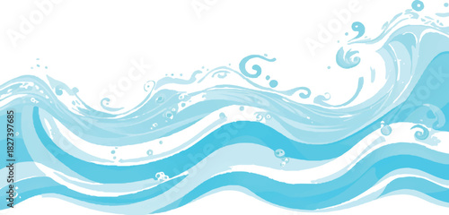Stylized blue water waves illustration flowing ocean surface design vector background for summer themes