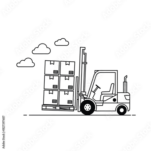 Forklift efficiently transporting multiple stacked cardboard boxes on a pallet, illustrating essential industrial logistics, warehouse operations, shipping, delivery, and supply chain management.