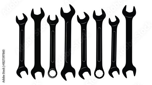 Wrenches silhouette set isolated on white background, Vector