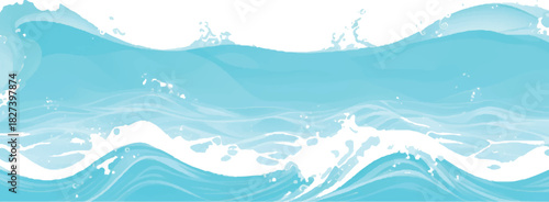 Stylized ocean waves illustration light blue water with white foam vector design element for backgrounds and banners
