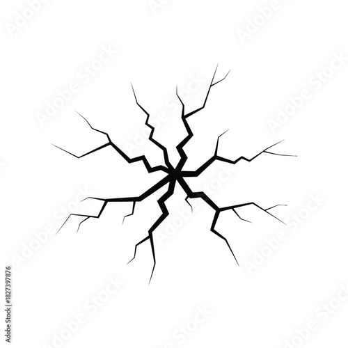 Detailed black crack pattern vector illustration, representing damage, destruction, impact, and stress, perfect for abstract design, warning graphics, and distressed textures.