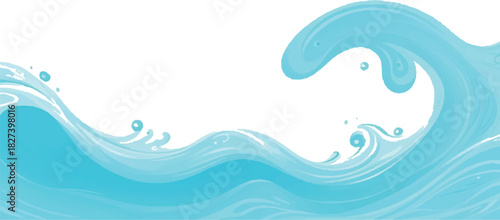 Stylized blue ocean wave illustration flowing water design element isolated on white background