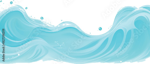 Abstract blue water waves illustration flowing liquid surface with bubbles vector design element for backgrounds and banners