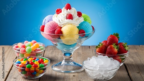 Ice Cream with Fresh Fruits, Healthy Fruit Dessert Recipe, Summer Ice Cream Treat, Fruit and Ice Cream Delight