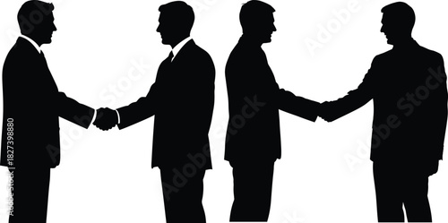Silhouette vector illustration of two successful business handshakes, symbolizing partnership, agreement, and corporate deals