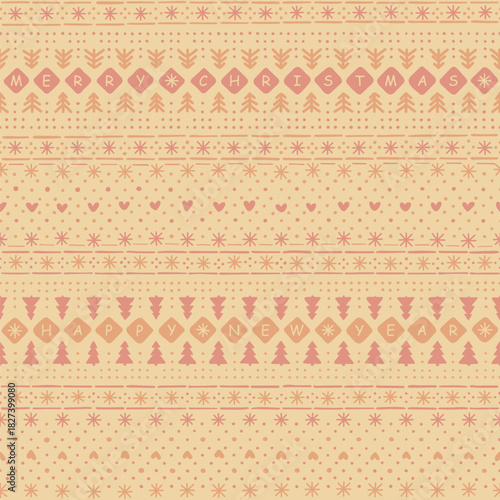 merry christmas. happy new year. winter hand drawn repetitive background. brown christmas ornament. vector seamless pattern. fabric swatch. wrapping paper. textile template. greeting card