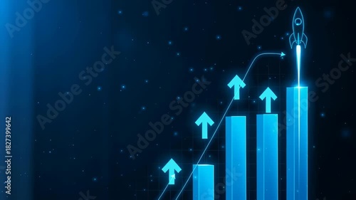 2026 financial goal business growth planning investment future strategy success rocket lifts bar chart arrow upward showing ambitious planning and investment leading to measurable business growth