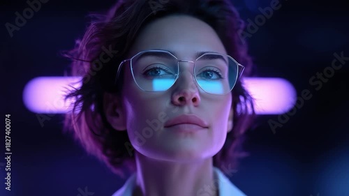 Future Technology Woman Confidently Looks Up to the Future