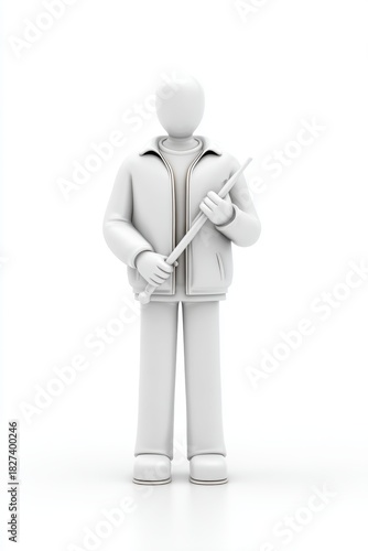 White Humanoid Figure Holding Flute In Studio Lighting