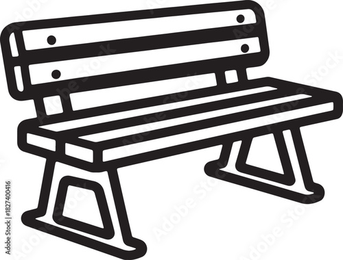 Simple black and white line art icon of a park bench