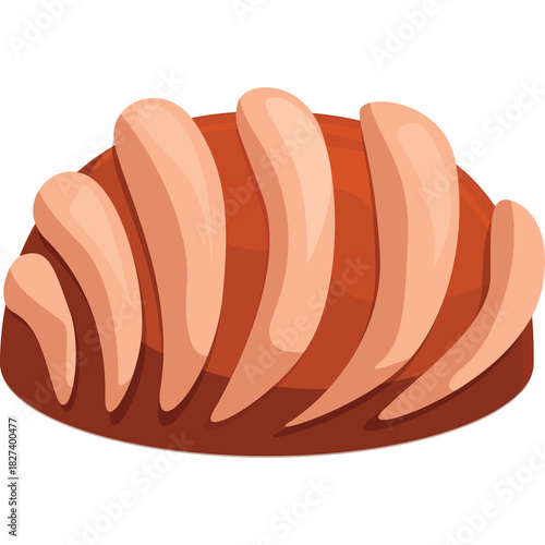 Stylized illustration of a brown baked bread roll with light brown wavy patterns against a transparent background