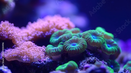 Fototapeta Naklejka Na Ścianę i Meble -  Vibrant coral reef underwater scene, aquarium background, nature photography