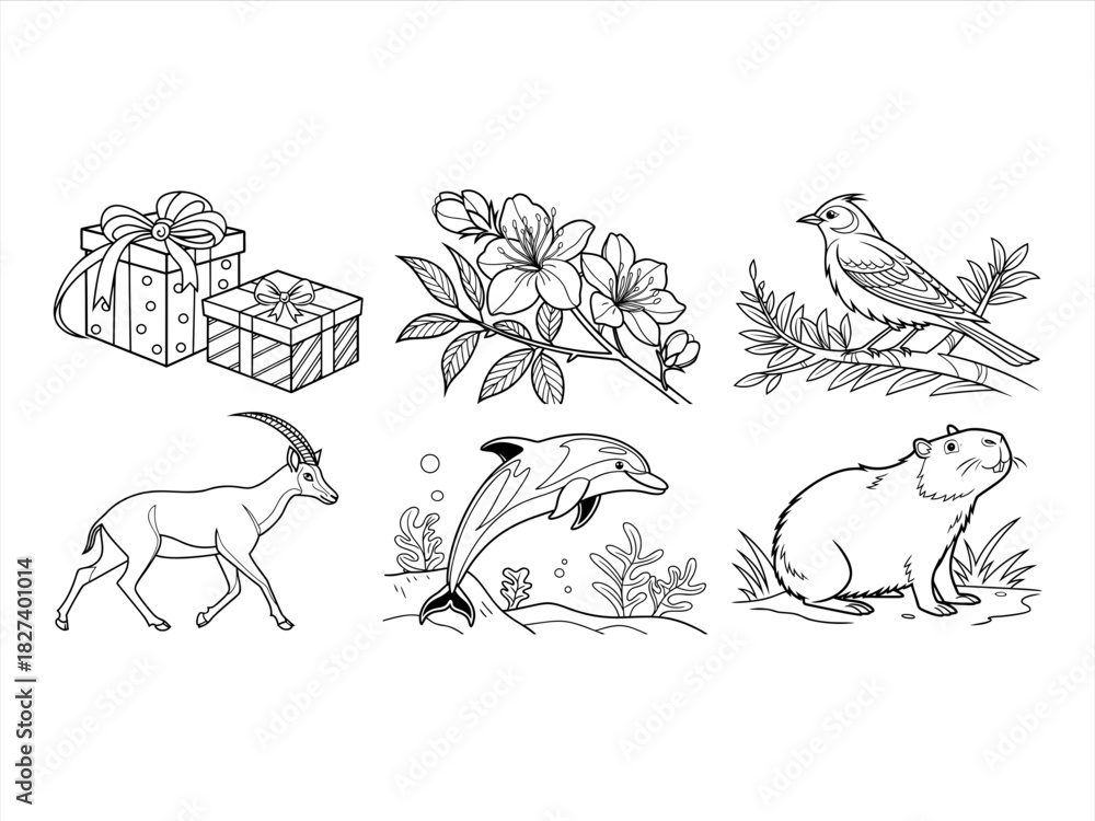 Fototapeta premium coloring page line art the bird and animal black vector bundle