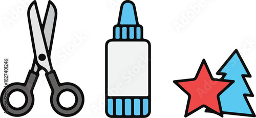 Simplified Crafting Arsenal - Scissors, Viscous Mastic, and Paper Ornamentation Vector