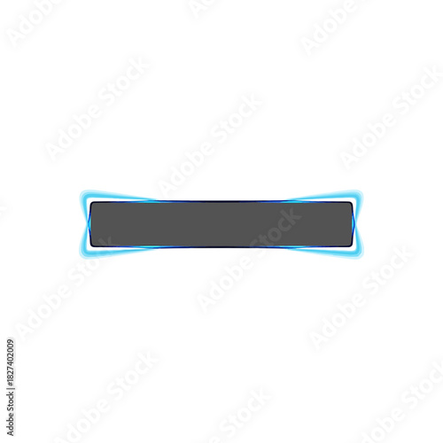 A rectangular, dark gray button with a light blue glow effect around the edges, isolated on white.