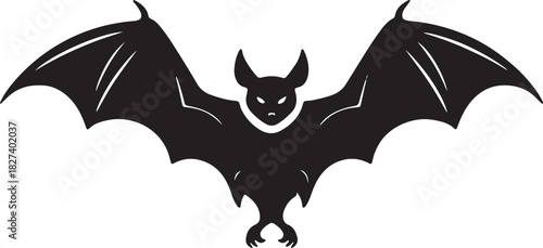 Black silhouette of a scary bat with wide open wings