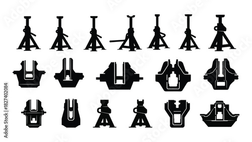 Mechanical and automotive tool silhouettes isolated on white background, Vector