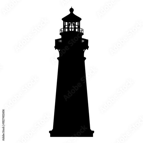 Silhouette of a Lighthouse Guiding Light on the Coast for Navigation