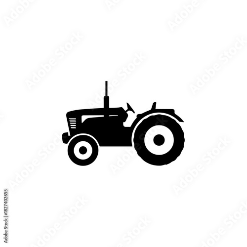 Black tractor icon for agriculture, farming, harvesting, and field work concepts