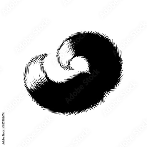 Illustration of a curled black and white fox tail, a simple and striking design