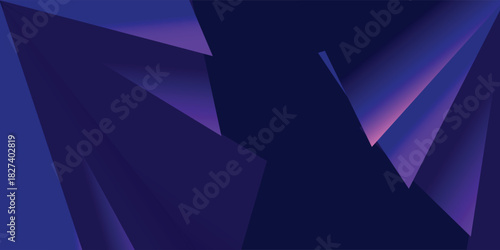 Modern abstract background with dynamic 3D geometric shapes in shades of purple and blue.