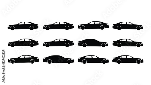 Car silhouettes collection isolated on white background, Vector