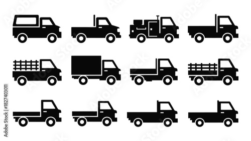 Various truck silhouette icons isolated on white background, Vector