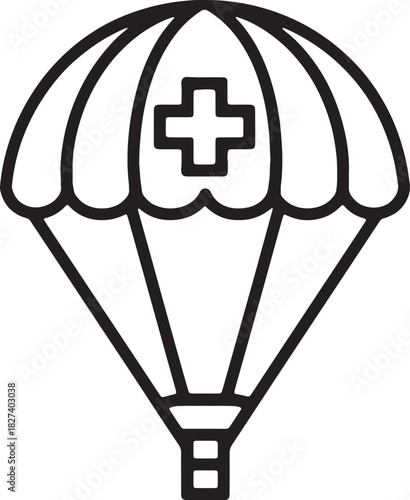 Medical supply parachute drop icon for emergency aid and humanitarian relief