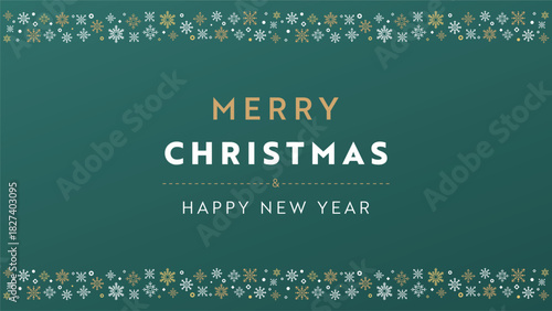 雪の結晶で飾られたクリスマスの背景テンプレート（緑）　Christmas background template decorated with snowflakes (green)