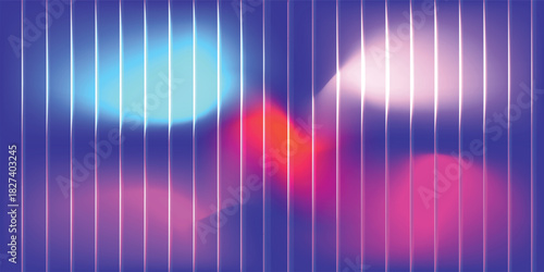 Vibrant abstract background featuring blurred neon lights seen through vertical white lines.