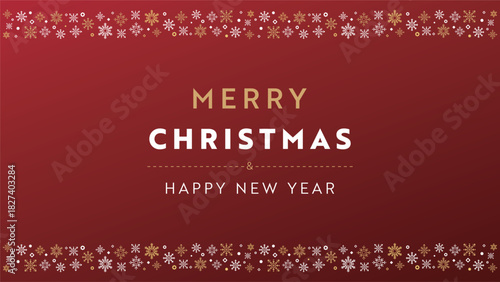 雪の結晶で飾られたクリスマスの背景テンプレート（赤）　Christmas background template decorated with snowflakes (red)