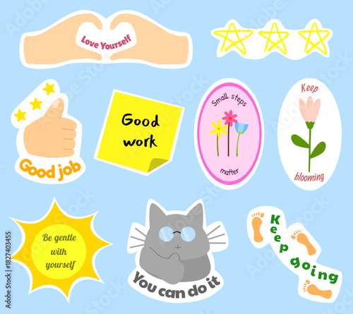 Set of positive affirmation stickers. Ideal for journal decoration or self-care themes