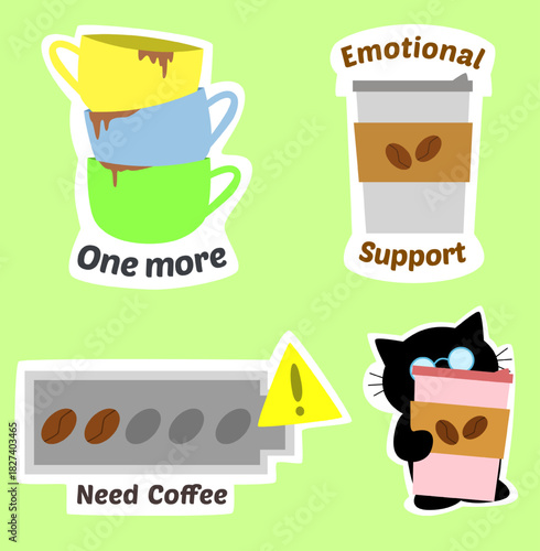 Coffee lover sticker set. Sticker illustration set of coffee addiction