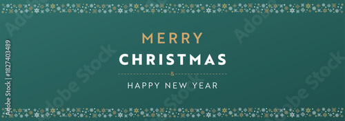 雪の結晶で飾られたクリスマスのバナー背景テンプレート（緑）　Christmas banner background template decorated with snowflakes (green)