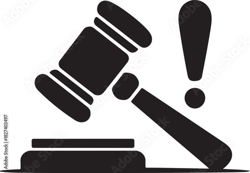 Black Gavel and Exclamation Mark Icon judge justice