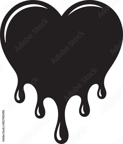 Black heart shape with dripping liquid effect love