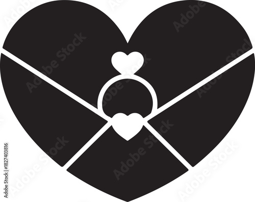 Heart Shaped Envelope with Ring and Hearts love romance