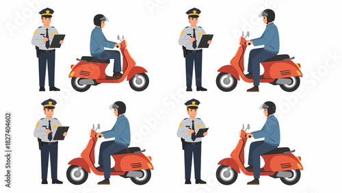 Illustrations of police officer and person on scooter.