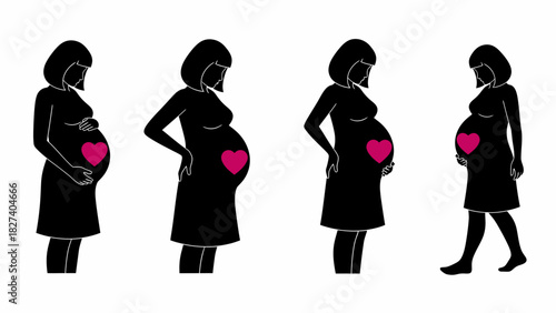 Silhouettes of pregnant women with heart on belly.