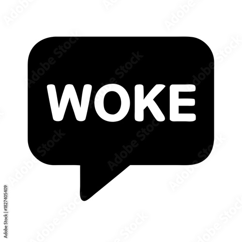 WOKE text in speech bubble illustration on plain background  