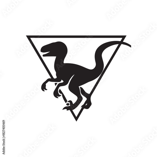 Velociraptor Silhouette in Triangle – Stylized Dinosaur Emblem Vector with Dynamic Pose